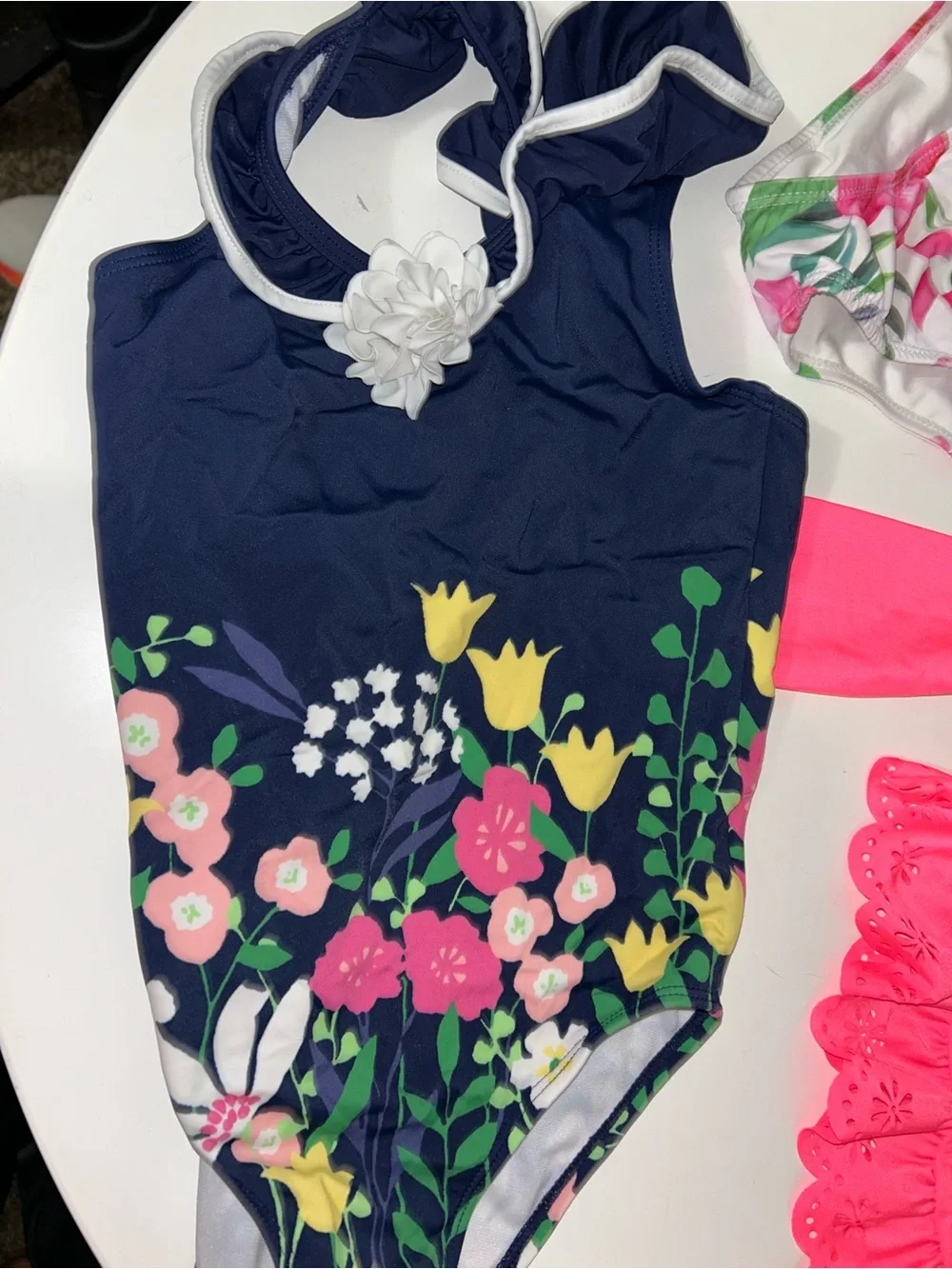 Girls' Bright Pink Long Sleeve Swim Top and Mixed Prints Swim Set
